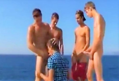 Group twinks orgy on beach